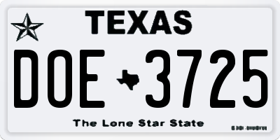 TX license plate DOE3725