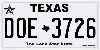 TX license plate DOE3726