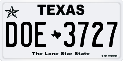 TX license plate DOE3727