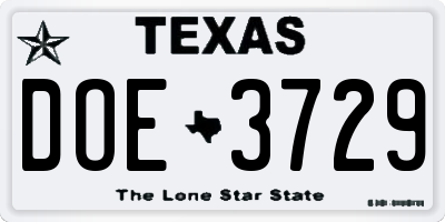 TX license plate DOE3729
