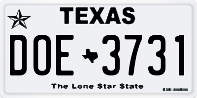 TX license plate DOE3731
