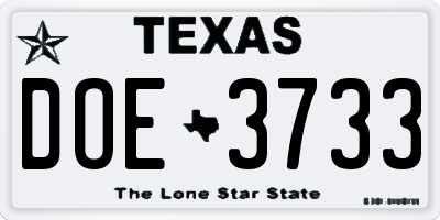 TX license plate DOE3733
