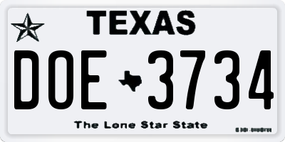 TX license plate DOE3734