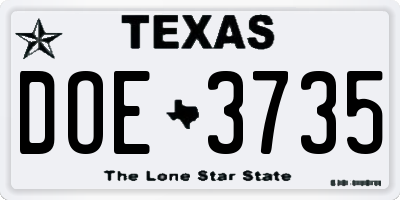TX license plate DOE3735