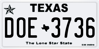 TX license plate DOE3736