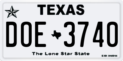TX license plate DOE3740
