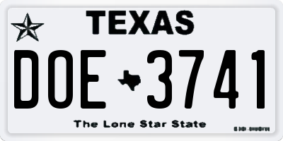 TX license plate DOE3741