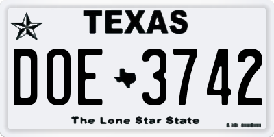 TX license plate DOE3742