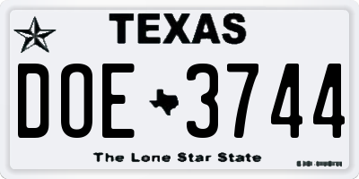 TX license plate DOE3744