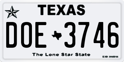 TX license plate DOE3746