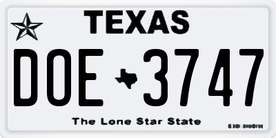 TX license plate DOE3747