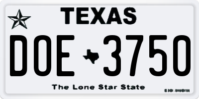TX license plate DOE3750