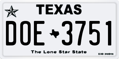 TX license plate DOE3751