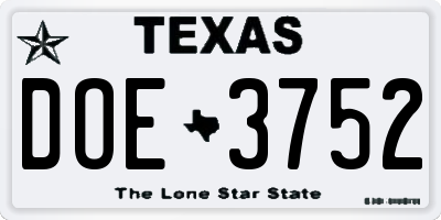 TX license plate DOE3752