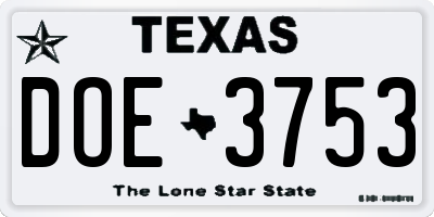 TX license plate DOE3753