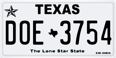 TX license plate DOE3754