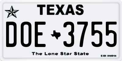 TX license plate DOE3755