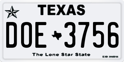 TX license plate DOE3756
