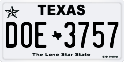 TX license plate DOE3757