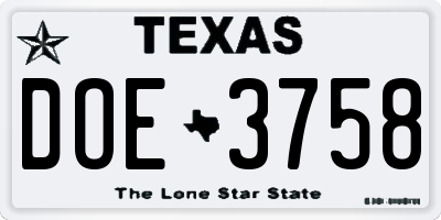 TX license plate DOE3758