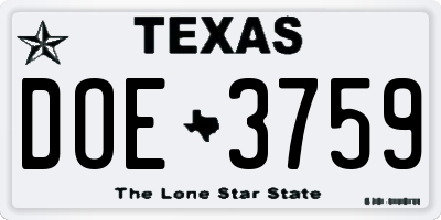 TX license plate DOE3759