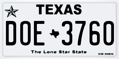 TX license plate DOE3760