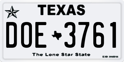 TX license plate DOE3761