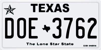 TX license plate DOE3762