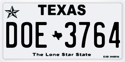TX license plate DOE3764