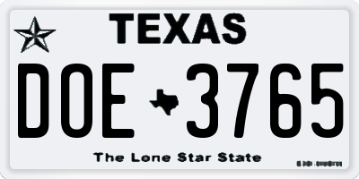 TX license plate DOE3765