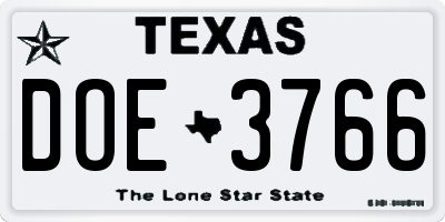 TX license plate DOE3766