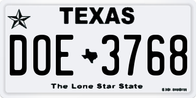 TX license plate DOE3768