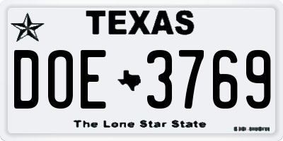 TX license plate DOE3769