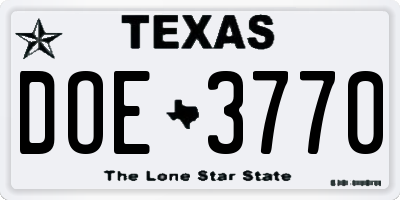 TX license plate DOE3770