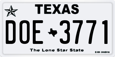 TX license plate DOE3771