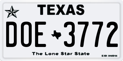 TX license plate DOE3772