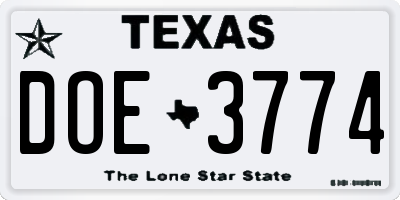 TX license plate DOE3774