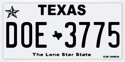 TX license plate DOE3775