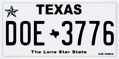 TX license plate DOE3776
