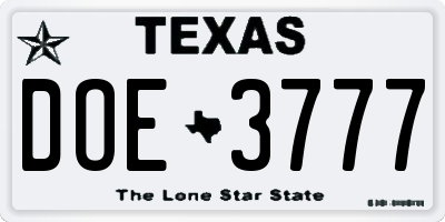 TX license plate DOE3777
