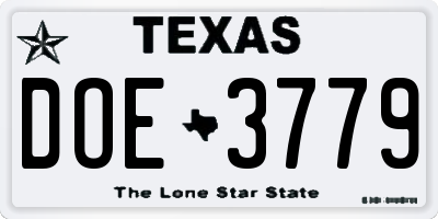 TX license plate DOE3779