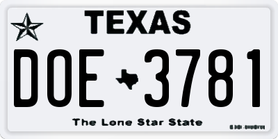 TX license plate DOE3781