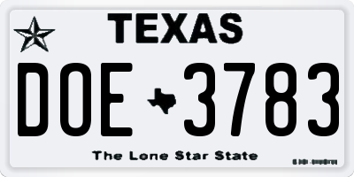 TX license plate DOE3783