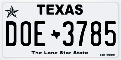 TX license plate DOE3785