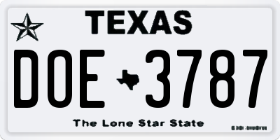 TX license plate DOE3787