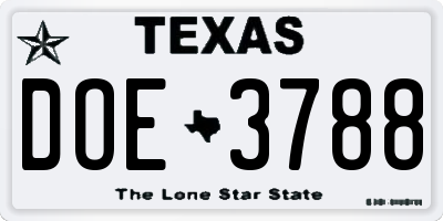 TX license plate DOE3788