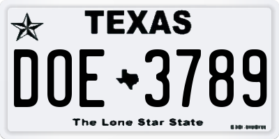 TX license plate DOE3789