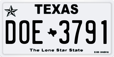TX license plate DOE3791