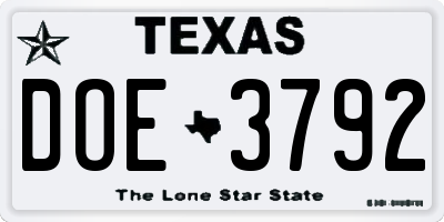 TX license plate DOE3792