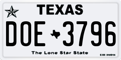 TX license plate DOE3796